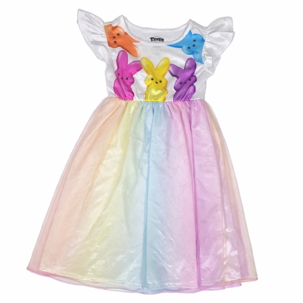 Peeps Girls Easter Dress Size 6/6X Rainbow Tulle Bunny Print